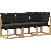 vidaXL Outdoor Midden- en Hoekbank met kussen 3 Stuk Wit
