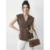 Bianco Geknoopte V-hals Crêpe Vest