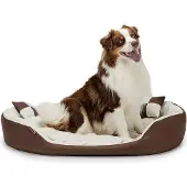Markenlos Hondenbed 4-in-1, omkeerbaar hondenkussen, 110x80 cm, bruin/beige