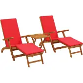 vidaXL Ligstoel die kan leunen en vouwen 3 st Massief Acacia Hout Rood