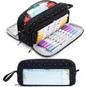 OEM Compact etui voor pennen, zwart, met 3 compartimenten