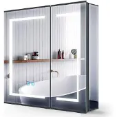 OEM Badkamerspiegelkast, mat zwart aluminium, 65x60 cm, met dimfunctie