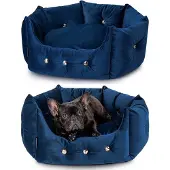 OEM Marineblauwe hondenbank van fluweel, luxe hondenbed voor kleine honden