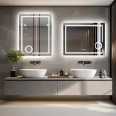 OEM LED-badspiegel met make-upgedeelte, anti-condensfunctie, vergrotend, dimbaar, rechthoekig, 70x90 cm