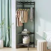 Unyqoos Ruimtebesparend hoekgarderobe rek met metalen kledingstang en haken