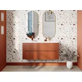 Vente-unique Zwevend, geribbeld wastafelmeubel, terracotta - 120 cm - PAVANI