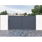 Vente-unique Gemotoriseerde schuifpoort in aluminium NAZARIO antraciet - L374 x 180 cm