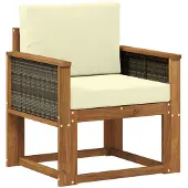 vidaXL Buiten Midden Sofa Massief Acacia Hout Natuurlijk en Crème