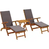 vidaXL Ligstoel die kan leunen en vouwen 3 pcs Donkergrijs