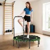 OKWISH Fitnesstrampoline – Verstelbare Handgreep – Ø122 cm – Staal – Zwart – Opvouwbaar – Met Bungeekoorden