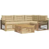 vidaXL Tuinset met 6 zitplaatsen, wit en beige, polyester