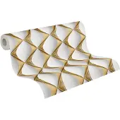 Unyqoos Hoogwaardig 3D Vliesbehang in Goud en Wit voor Moderne Interieurs