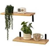 Unyqoos Set van twee eikenhouten zwevende wandplanken met zwarte klemmen