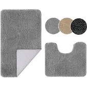 Unyqoos Grijze badmatset met antislip en hoge waterabsorptie voor badkamer