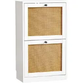Unyqoos ruimtebesparende schoenenkast, wit met rattan-look – MDF (15 mm zijpanelen), 2 opklapbare lades met verstelbare compartimenten, 51x23x84 cm