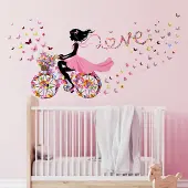Unyqoos Charmante muursticker met bloemenfee en vlinders voor kinderkamer