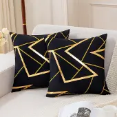 Unyqoos Set van 2 luxe fluwelen kussenslopen met gouden geometrisch patroon