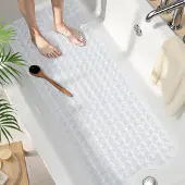 Unyqoos Transparante antislip badmat met afvoergaten en masserende kiezelsteenstructuur