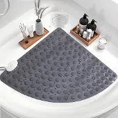 Unyqoos Grijze driehoekige antislip douchemat met zuignappen en schimmelbestendig ontwerp