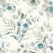 Unyqoos Waterbestendig vliesbehang met aquarel eucalyptustakken en groene planten, groente-wit