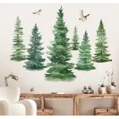 Unyqoos Grote aquarel dennenboom muurstickers voor diverse interieurdecoratie