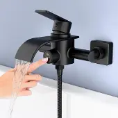 Unyqoos Elegante zwarte badkraan met watervaluitloop en drukschakelaar voor badkamer