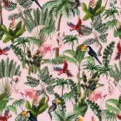 Unyqoos Zelfklevend tropisch bloemenbehang met flamingo's voor een exotische woonstijl