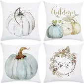 Unyqoos Set van vier linnen kussenslopen met herfstmotieven en pompoenpatroon