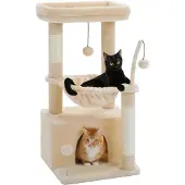 Unyqoos Compacte kattenboom met hangmat en sisal krabpaal voor binnenkatten