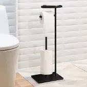 Unyqoos Stijlvolle Vrijstaande Toiletpapierhouder met Bovenste Opbergvak in Elegant Zwart Ontwerp