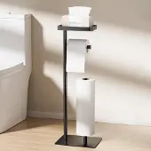 Unyqoos Stijlvolle Vrijstaande Toiletpapierhouder met Extra Opbergruimte en Toiletborstelhouder, Zwart