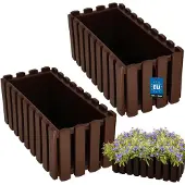 KOTARBAU 2 st Balkonbak, Bloembak voor Balkon, Kunststof Balkonbak, 38 x 18 x 16 cm, Bruin, Balkon Plantenbak, Rechthoekig, Weerbestendige Plantenbak