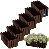 KOTARBAU 6 st Balkonbak, Bloembak voor Balkon, Kunststof Balkonbak, 38 x 18 x 16 cm, Bruin, Balkon Plantenbak, Rechthoekig, Weerbestendige Plantenbak