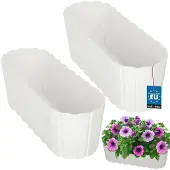 KOTARBAU 2 st. Balkonbak, Bloembak voor Balkon, Kunststof, 40 x 13 x 13 cm, Wit, Plantenbak Balkon, Groot, Rustiek, Weerbestendig Plantenbak, voor Binnen en Buiten
