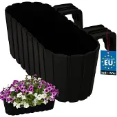 KOTARBAU Balkonbak, Bloembak voor Balkon, PVC, 40x15x15 cm, Antraciet, Balkonbak met Houder, Plantenbak, Ovaal, Lichtgewicht, Balkondecoratie, Weerbestendig Plantenbak