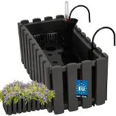 KOTARBAU Balkonbak, Bloembak voor Balkon, Kunststof, 38 x 18 x 16 cm, Grijs, Balkonbak met Houder, Zelfbewaterend Systeem, Balkon Plantenbak, Weerbestendige Plantenbak