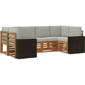 vidaXL Buiten bank set 6 st Naturel en lichtgrijs Polyester