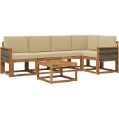 vidaXL Buiten bank set 6 st Natuurlijk en Beige Massief Acacia Hout