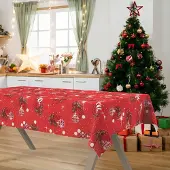 Unyqoos Rood waterafstotend tafelkleed met feestelijke print voor Kerstdiners