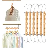 Unyqoos Houten Ruimtebesparende Kleerhangers Set voor Efficiënte Kastorganisatie, 6 Stuks