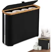 Unyqoos Opvouwbare opbergmand met deksel voor toiletpapier en badkamer – Ruimte voor 12 rollen, Oxford-stof, bamboeras, beschermd tegen stof en vocht
