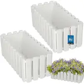 KOTARBAU 2 st Balkonbak, Bloembak voor Balkon, Kunststof Balkonbak, 38 x 18 x 16 cm, Wit, Balkon Plantenbak, Rechthoekig, Weerbestendige Plantenbak