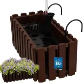 KOTARBAU Balkonbak, Bloembak voor Balkon, Kunststof, 38 x 18 x 16 cm, Bruin, Balkonbak met Houder, Zelfbewaterend Systeem, Balkon Plantenbak, Weerbestendige Plantenbak