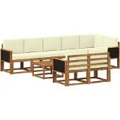 vidaXL Buiten bank set 9 st Natuurlijk en Crème Polyester