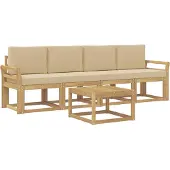 vidaXL Buiten bank set 5 st Wit en Beige