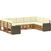 vidaXL Buiten bank set 9 st Natuurlijk en Crème Polyester