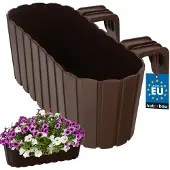KOTARBAU Balkonbak, Bloembak voor Balkon, PVC, 40x15x15 cm, Bruin, Balkonbak met Houder, Plantenbak, Ovaal, Lichtgewicht, Balkondecoratie, Weerbestendig Plantenbak