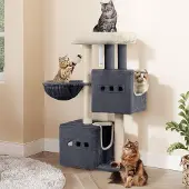Unyqoos Donkergrijze kattenklimboom met holtes en sisalstammen voor actief speelplezier