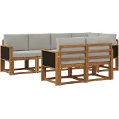 vidaXL Buiten bank set 7 pcs Naturel en lichtgrijs Polyester