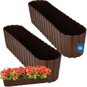 KOTARBAU 2 st. Balkonbak, Bloembak voor Balkon, Kunststof, 60 x 14 x 13 cm, Bruin, Plantenbak Balkon, Groot, Rustiek, Weerbestendig Plantenbak, voor Binnen en Buiten